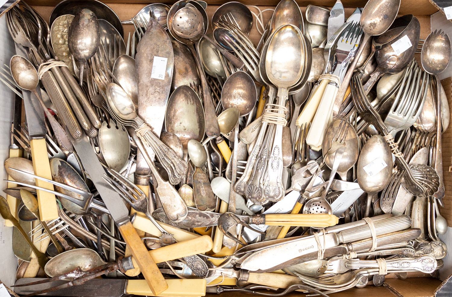 A large quantity of EPNS cutlery (one box)