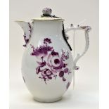 A Meissen 19th Century porcelain chocolate pot and cover decorated with enamel flowers,