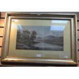 Lake and mountain scene. Britton (British, Late 19th Century) Gilt frame.