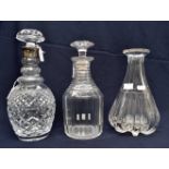 Silver mounted decanter and two other plain decanters