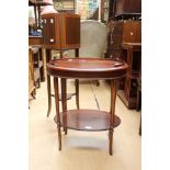 One Edwardian two tier plant stand with a mahogany two tier occasional table.