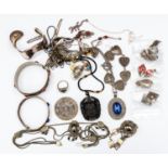 A quantity of assorted silver and white metal jewellery to include stone set and enamelled items