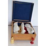 19th Century bone chessmen in box,