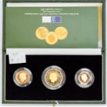 Gold Proof three coin Proof set 2002 £2, Sovereign,