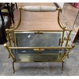 French gilt brass/smoked glass magazine rack with onynx handle - Maison Bagues