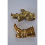 Two Victorian brass novelty vesta cases,