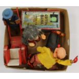 Tinplate clockwork coffin bank by Yone, Japan, Cubby Reading Bear,