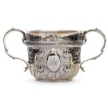 A George V silver twin handled cup, in the Charles I style,
