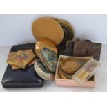 Seven Powder compacts, Yardley, Shatton, Art Deco, five various leather purses,
