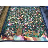 A large South American wall hanging, possibly Costa Rican, design of Rain Forest birds,