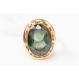 A green quartz/garnet, purchased as tourmaline??TEST and 14 ct gold ring,