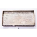 A Chinese Wang Hing 90 Standard silver card tray, rectangular raised on four stepped feet,