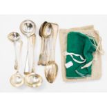A collection of flatware including: a pair of George III silver Hanoverian rat tail table spoons,