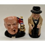 A Royal Doulton character jug of the year Winston Churchill, D6907, together with a Royal Doulton,