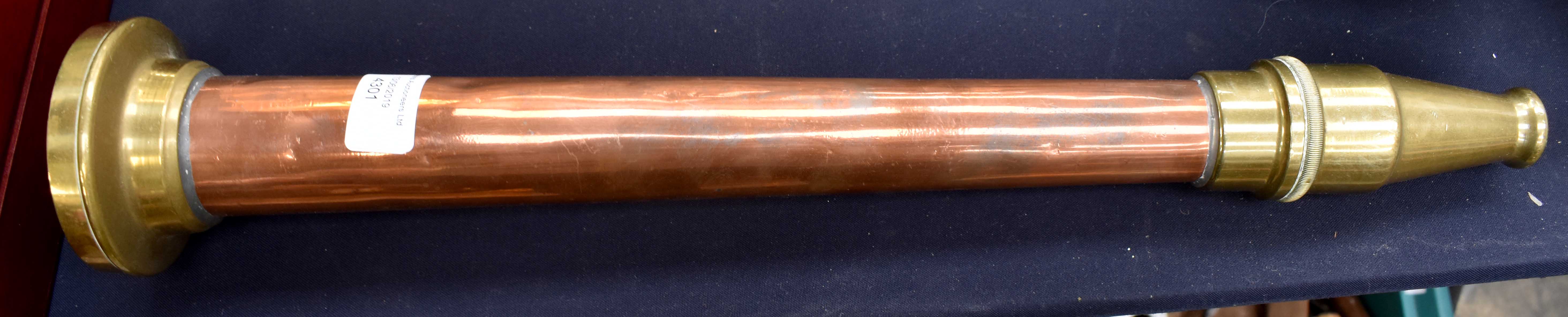 Fire Brigade Copper and Brass Fire Hose Nozzle. 51 cm in length. No makers markings. 15 mm nozzle.