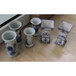 Three pairs of blue and white vases (various patterns) Condition: Square vase: glaze crazing,