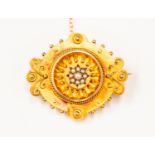 A Victorian yellow metal brooch, set with seed pearls, 6.