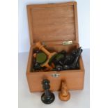 A boxwood and ebony late 19th Century set of chessmen in box - one or two have chips