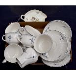 A Villeroy and Boch tea set with blue sprigs (23) together with a Royal Copenhagen sweetmeat dish