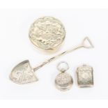 A collection of silver plate and EPNS including a vesta case; sovereign holder;