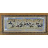 19th Century mid Eastern Polo scene picture in wooden mosaic frame A/F
