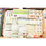 Quantity of Airfix railway kits in two boxes, including Evening Star, Harrow,