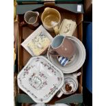 A collection of kitchenware Bourne Denby butterdish, jug, bowls etc.