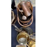 A collection of early 19th century copper cookware, including George IV sauce pans and jelly mould,