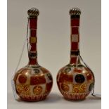 Two Japanese bottle vases, Meiji Period 1868-1912 with silver collars and cap, Birmingham 1894,