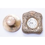 Large pocket watch travel clock in Chester 1904, silver case, Arabic numerals,