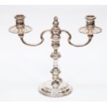 A silver two branch candlestick, London 1973,