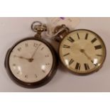 A George III pair cased silver pocket watch, white enamelled dial with Arabic numerals,