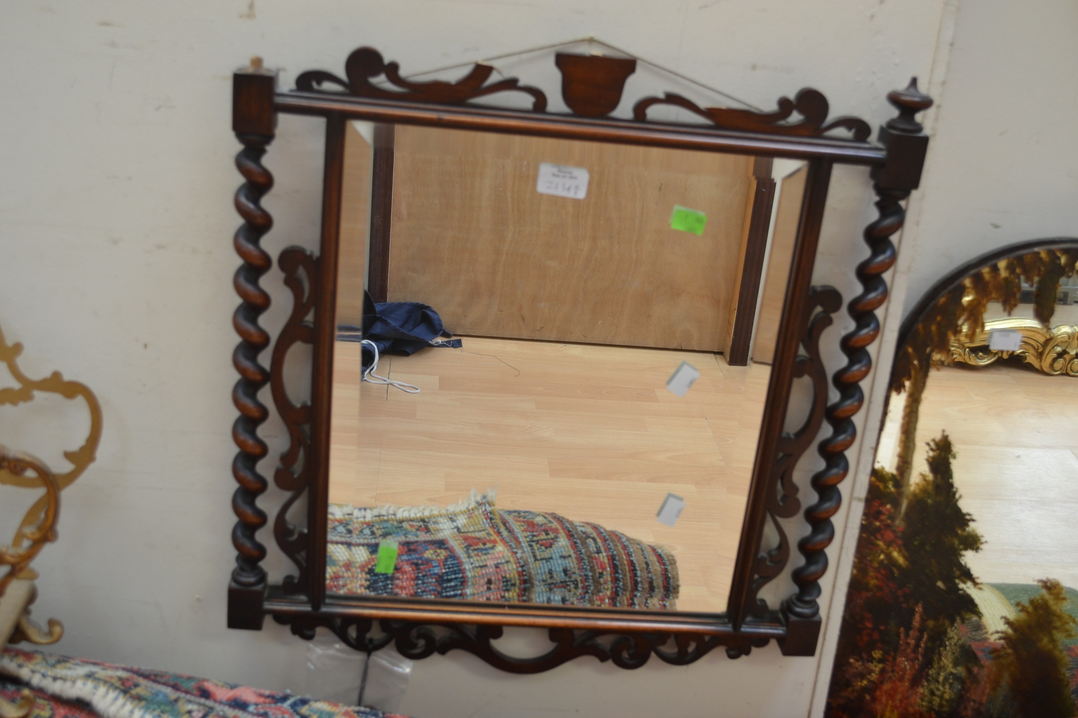 Victorian wall mirror with barley twist sides,