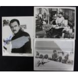 Three sutographed/signed black and white photos, Burt Reynolds, Laurence Olivier,