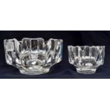 A pair of graduated orrefors cut glass bowls, flared form, signed to base,