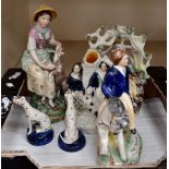 Collection of mid to late Victorian Staffordshire figures and flatbacks