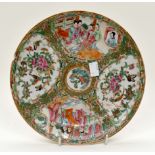 A Cantonese plate typically decorated and fritting to foot rim,