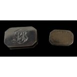 A George III silver vinaigrette, rectangular with canted corners, the cover engraved with initials,