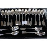 A collection of 19th Century silver fiddle pattern teaspoons, various dates and makers, 11.