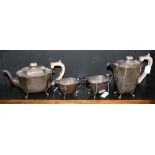 An Art Deco four piece silver tea service, maker Henry Fisher, Sheffield 1938,
