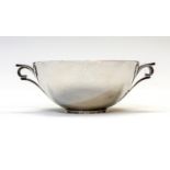 A Georg Jensen 925 standard silver hammered two handled sugar bowl,