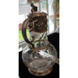 A Victorian silver-gilt mounted etched glass ewer,