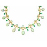 A Liberty & Co opal emerald and seed pearl set fringe necklace, circa 1900,