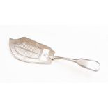 A George III fiddle and thread pattern silver fish slice, the handle engraved with initials,