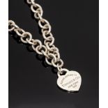 Tiffany & Co - a silver chain, with Tiffany heart disc, approx 41cm long, approx 2.