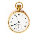 An 18ct gold open faced top wind pocket watch, 4.