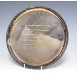 A German 925 sterling silver circular tray, with gadroon edge,