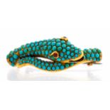 A Victorian turquoise yellow metal snake brooch,