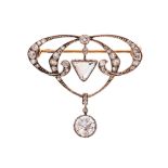 An early 20th century Art Nouveau design diamond drop brooch,