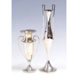 A George V silver double handled elongated posy vase, Birmingham, 1910, maker's mark rubbed,